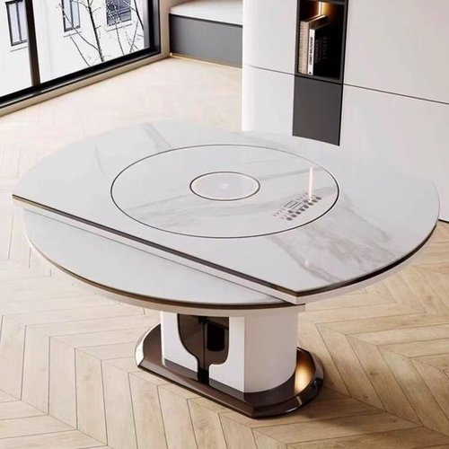 2025新款岩板餐桌多功能伸缩带电磁炉暖菜家用小户型两用圆形饭桌