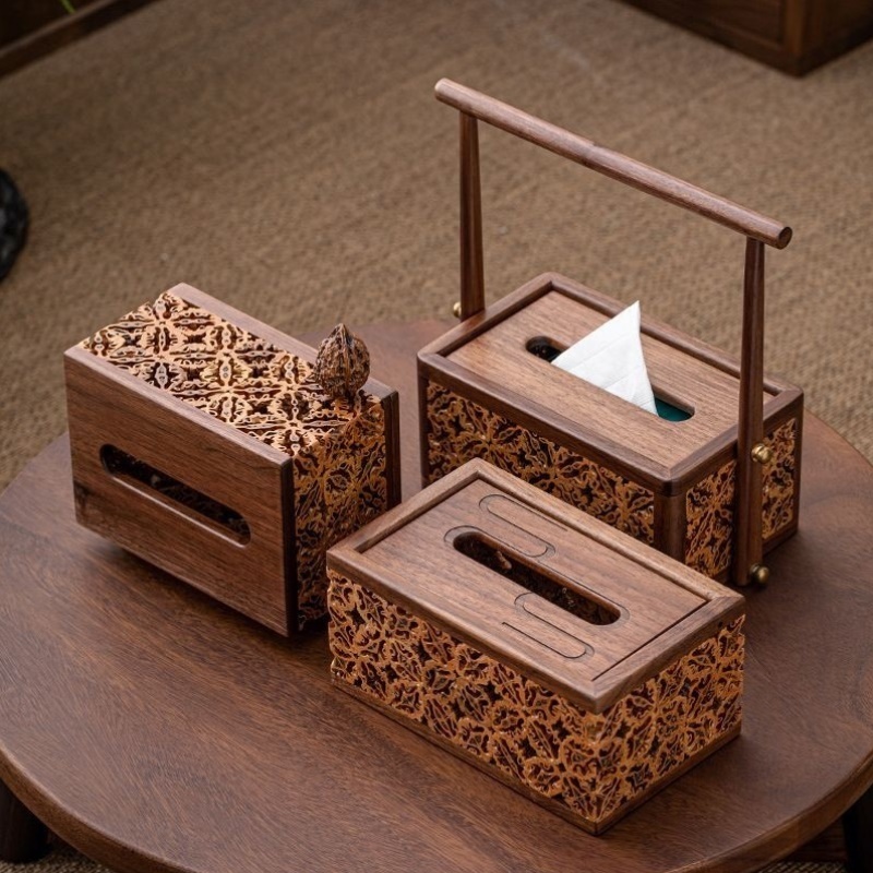 核桃黑胡桃木纸抽盒新中式纸巾盒轻奢客厅餐厅酒店餐桌餐巾抽纸盒