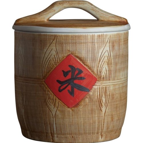 景德镇陶瓷米缸家用10斤20斤30装仿实木面粉桶防潮防虫密封储物罐