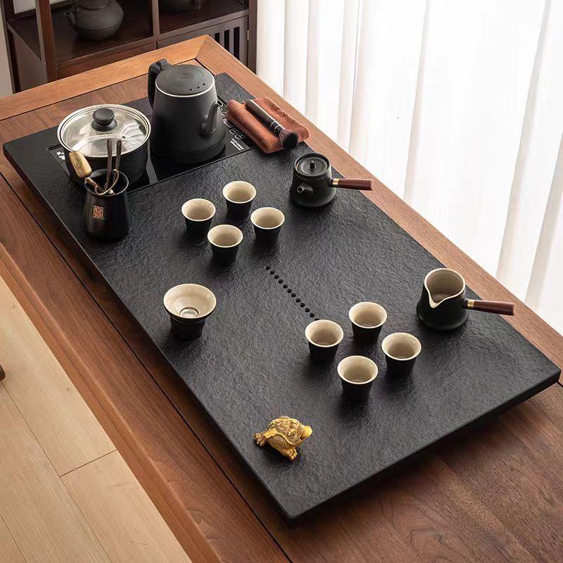 天然乌金石茶盘茶具套装