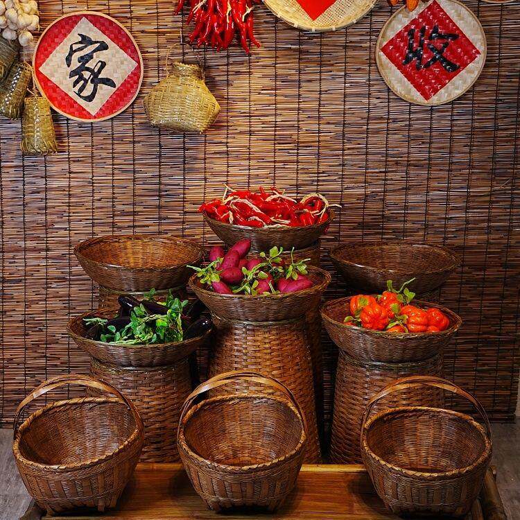竹编筐圆形收纳篓餐饮陈