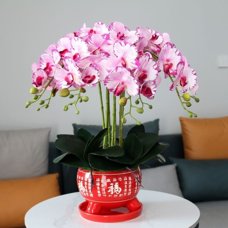 仿真花高档手感pu蝴蝶兰客厅摆放花假花电视柜摆件婚庆茶几装饰花