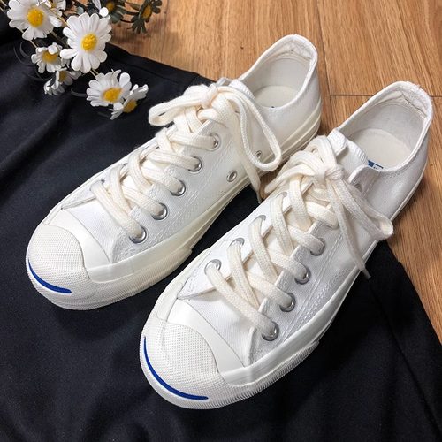 1970s白色低帮开口笑帆布鞋