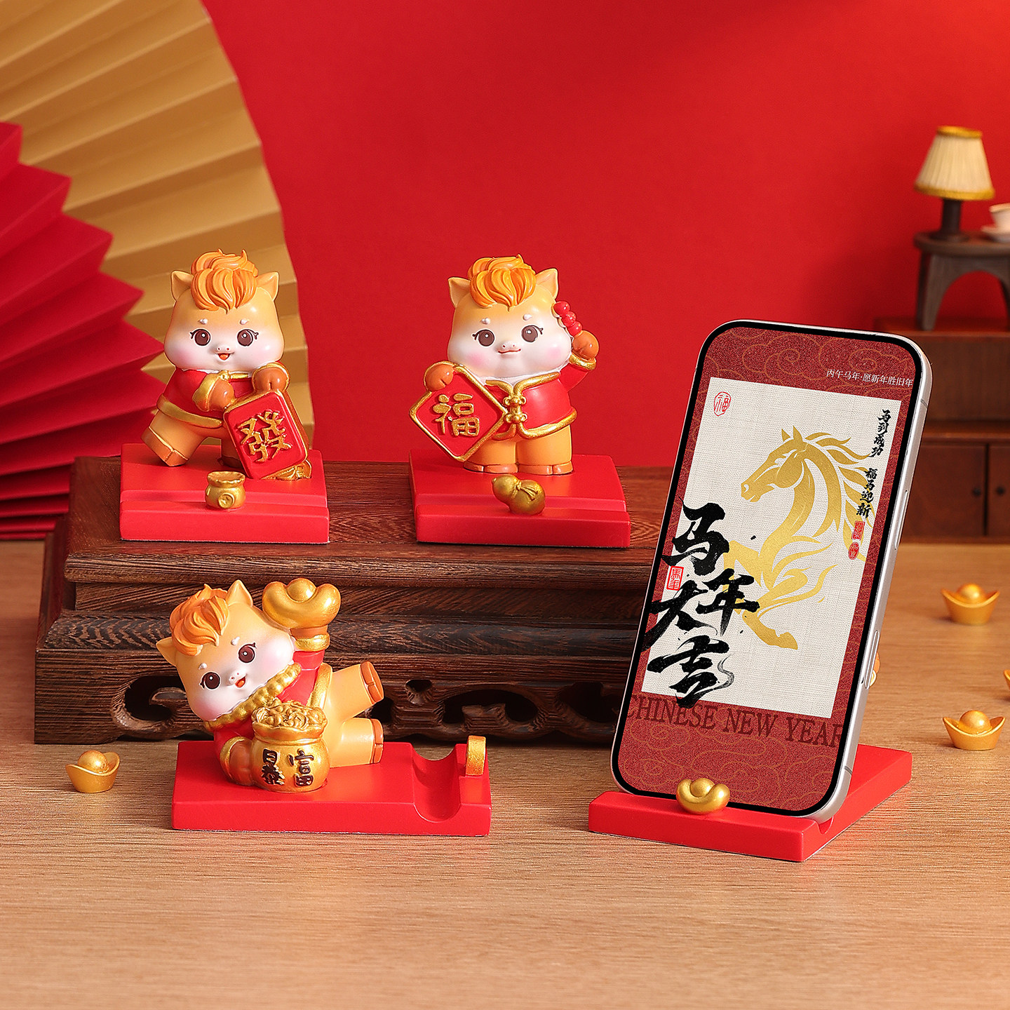 喜庆马年吉祥物手机支架摆件可爱办公桌面马上有钱装饰品新年礼物,家居饰品,装饰摆件,淘宝优惠券,粉丝福利购,淘宝优惠卷