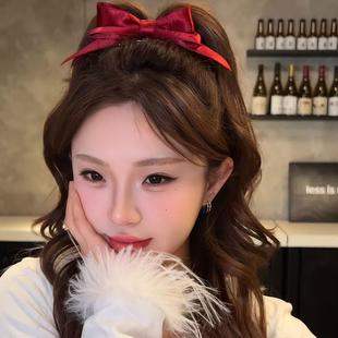 新年红色立体蝴蝶结发夹高颅顶甜美公主头顶夹2026新款半扎发头饰