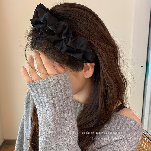 黑色褶皱发箍高颅顶头箍新款法式宽边发捆洗脸发窟显脸小头饰发饰