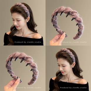 高颅顶毛线针织齿梳发箍女2025新款 百搭头饰 洗脸压发头箍发卡时尚
