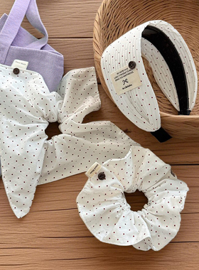 韩系波点白色方巾大肠发圈女2025新款高颅顶宽边发箍气质百搭头饰