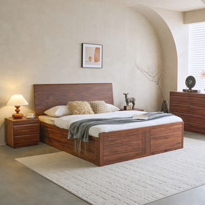 全实木床1.8m高箱储物床柚木