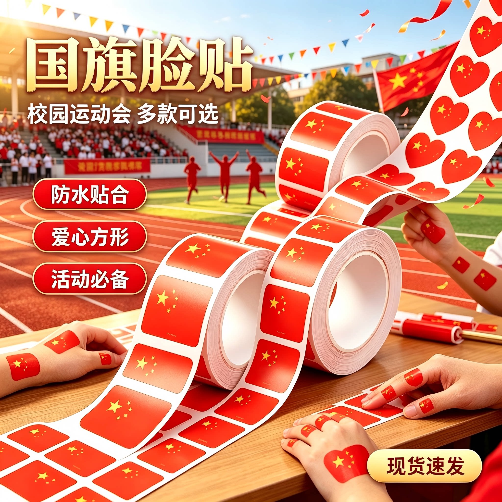 国旗贴纸脸贴心形贴画儿童国庆