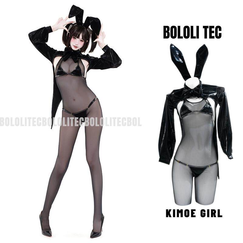 BOLOLI TEC日本质感面料黑色漆皮燕尾兔女郎套装cosplay摄影会
