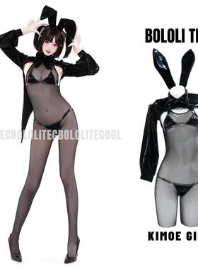 BOLOLI TEC日本质感面料黑色漆皮燕尾兔女郎套装cosplay摄影会