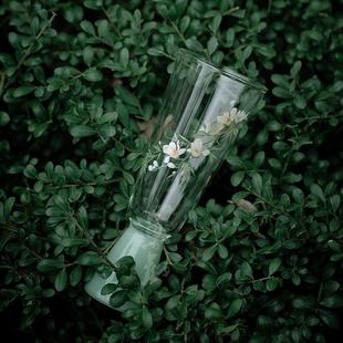 鱼戏耐热玻璃高足茶杯手工贴花家用主人杯绿茶品茗杯个人专用单杯