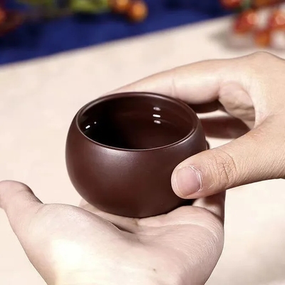 50毫升宜兴紫砂壶纯手工原矿紫朱泥口杯原矿紫砂喝茶杯子品名杯
