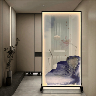 新中式丝绢屏风隔断入户玄关茶室办公室酒店会所饭厅发光屏灯座屏