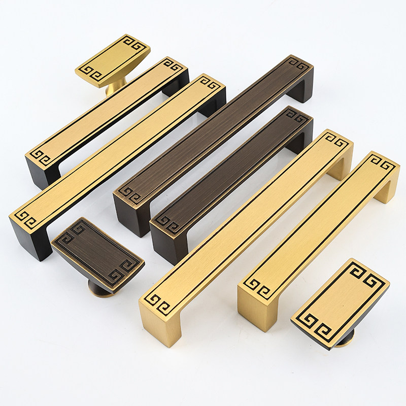 新中式拉手玻璃柜衣柜橱柜抽屉柜门单孔双孔仿古轻奢黄铜金色把手