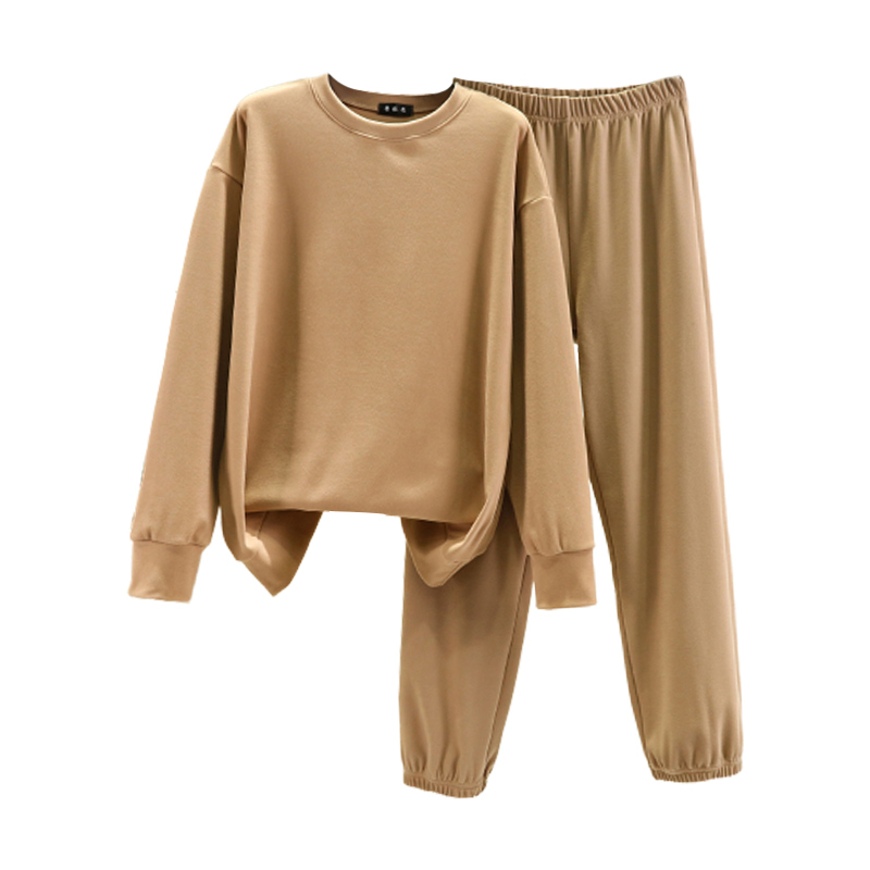 德绒家居套装女冬季休闲大码打底上衣加绒加厚宽松睡衣睡裤两件套