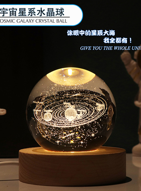 银河系宇宙太空人创意发光水晶球桌面装饰摆饰女孩生日礼物小夜灯