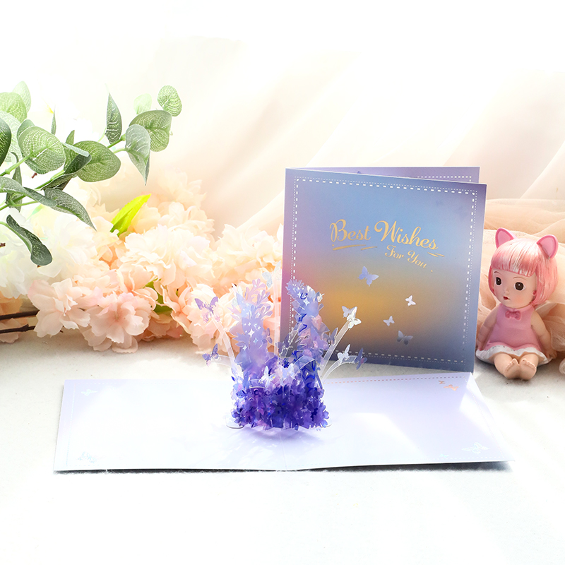 2022新款精致立体3d贺卡手工创意纸雕生日祝福水晶花丛蝴蝶留言卡