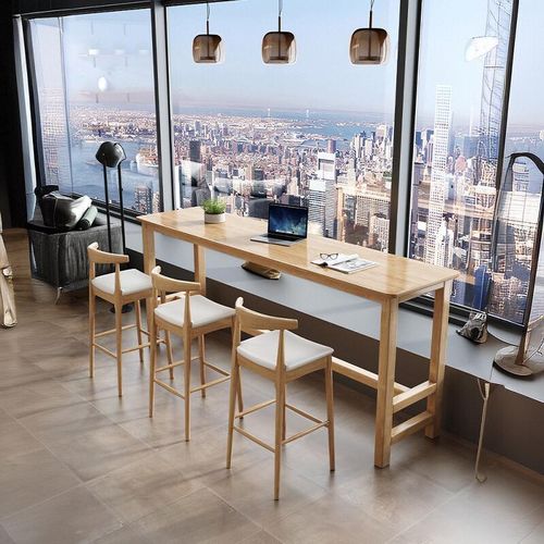 实木吧台桌椅组合客厅隔间家用日式简约阳台窄长条餐桌靠窗