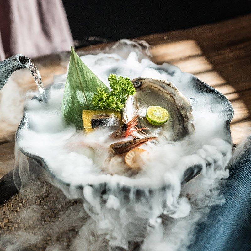 创意日式陶瓷干冰盘餐具盘子 料理刺身盘三文鱼大象拔蚌海鲜菜盘