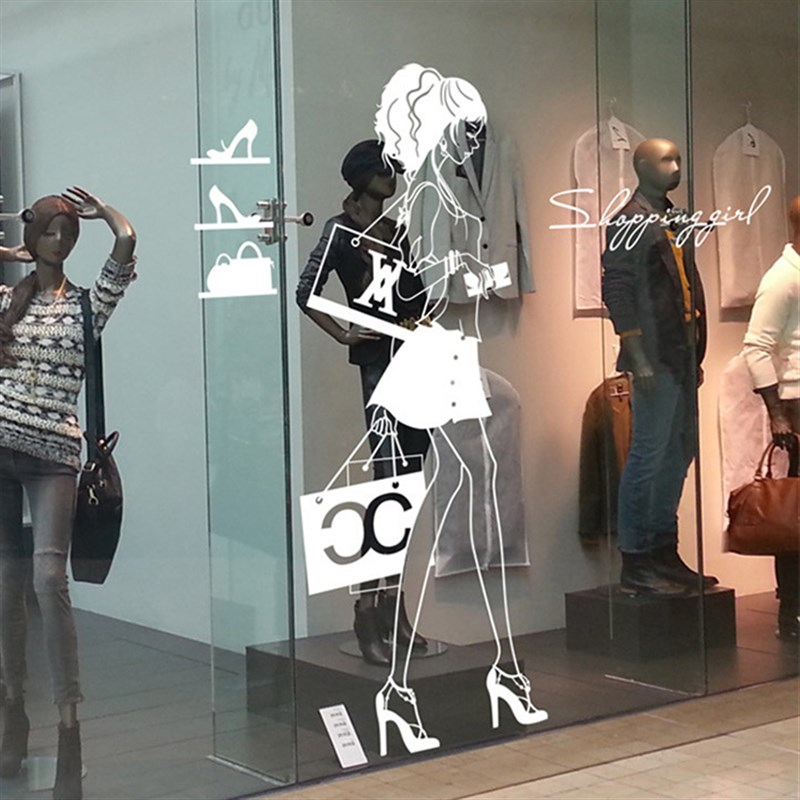 时尚购物女孩服装店鞋店包包店墙面装饰贴纸女装橱窗玻璃门墙贴画图片