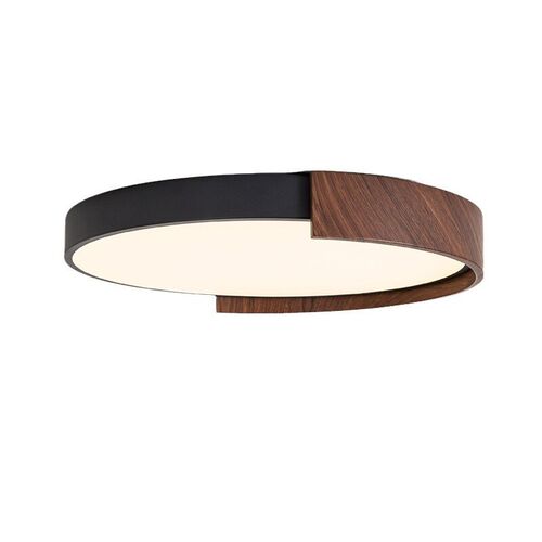 意式护眼书房灯极简圆形卧室吸顶灯胡桃木纹中古风主卧灯房间灯具