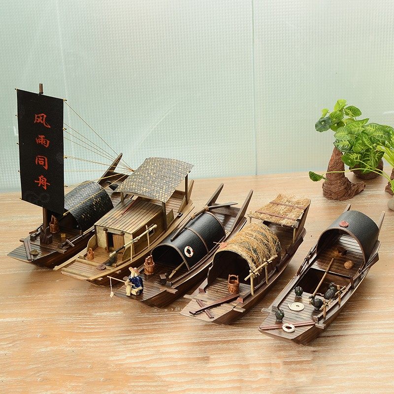 帆船模型游艇船乌篷船古船渔鹰江南水乡创意摆件一帆风顺生日礼物