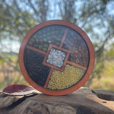 创意木质中国风喜庆粮满仓五谷丰登强磁精致随身化妆镜礼品纪念品