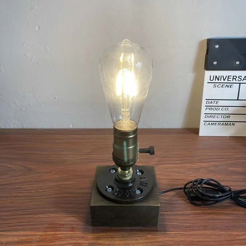 USB铁艺台灯复古怀旧风木头灯座底座酒店清吧酒吧咖啡工业风灯具