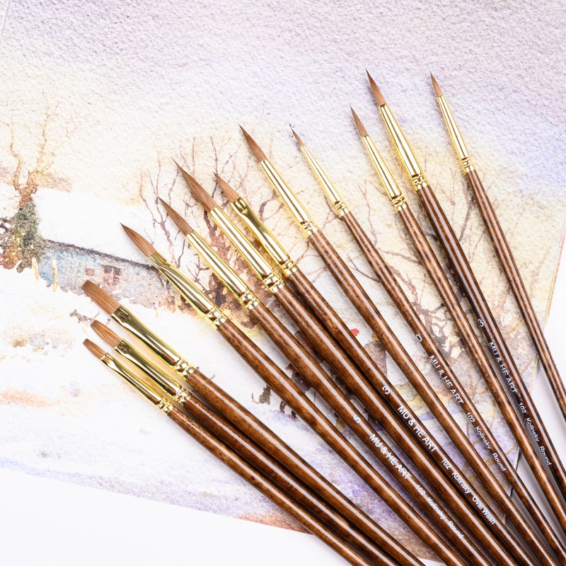 柯林斯基貂毛水彩笔平形尖形圆头细节勾线笔上色专业全套桶装102