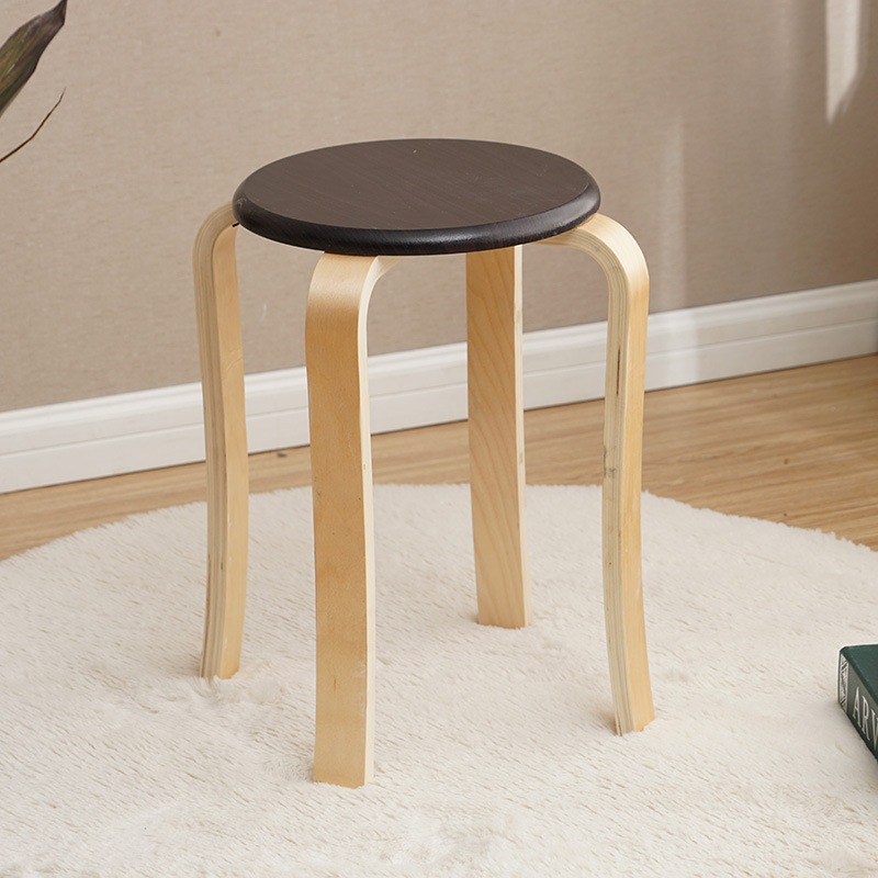 简约实木凳子家用曲木凳时尚塑料小圆凳成人彩色板凳环保型餐椅子