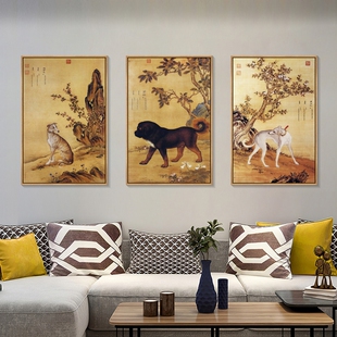 郎世宁十骏犬图挂画名犬装饰画宠物店旺财狗壁画新中式客厅餐厅画