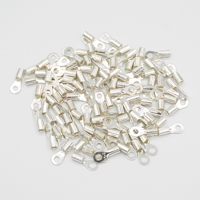 OT1-2冷压接线端子O型圆形裸端头铜接线鼻子镀银1平方接线耳100只