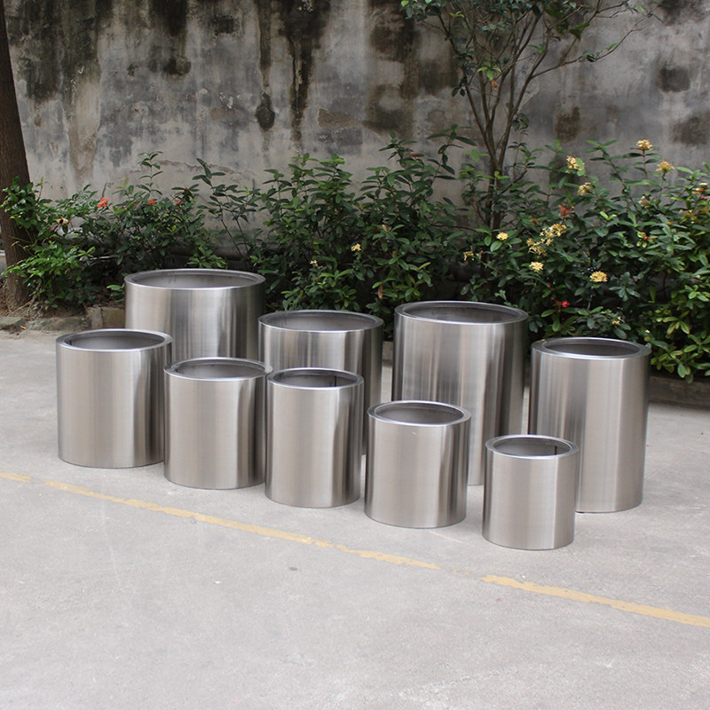 圆形 不锈钢本色 拉丝 圆筒 女装店 套盆 酒店花器 圆柱 门厅展示,家居饰品,花盆,淘宝优惠券,粉丝福利购,淘宝优惠卷