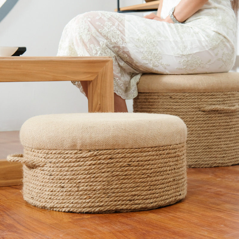 麻绳小凳子家用坐垫阳台实木圆客厅沙发凳门口穿换鞋凳榻榻米矮凳