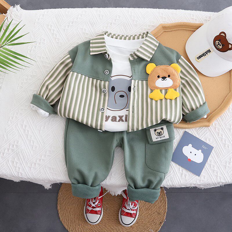 男童秋季套装2024新款1一2-3-4岁宝宝洋气衬衫男孩衣服儿童三件套