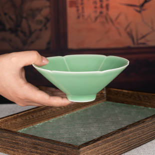 轻奢点心果盘面碗菜碗 青瓷仿宋斗笠碗高端陶瓷家用米饭碗宋韵中式