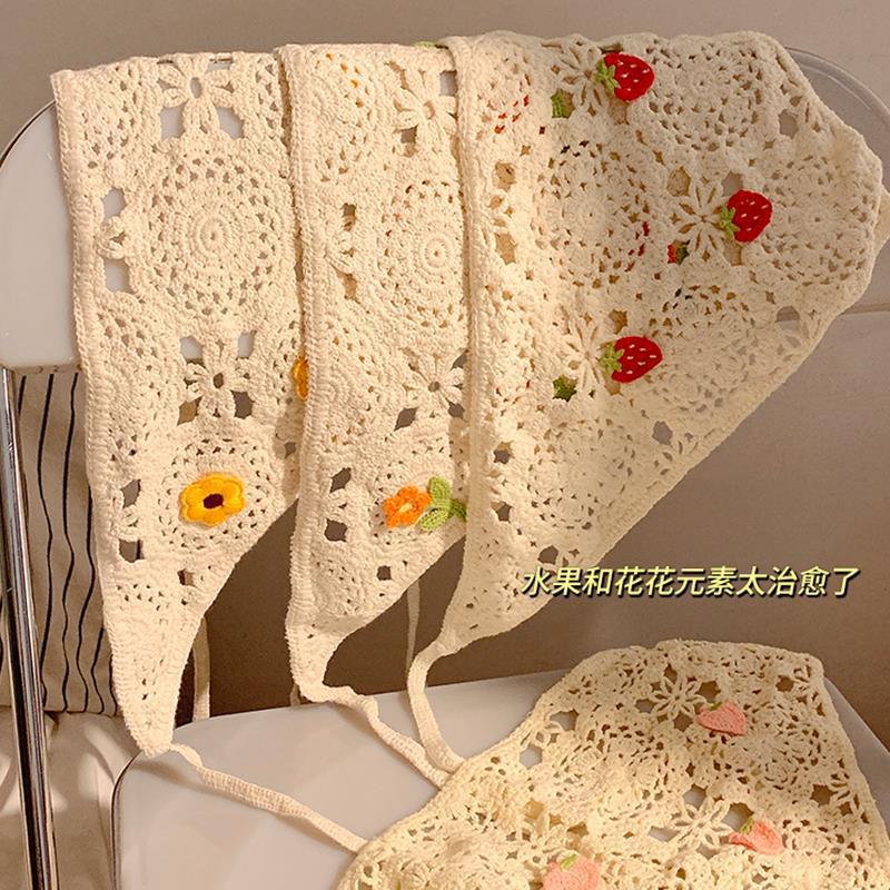 米色田园风针织头巾三角巾女包头