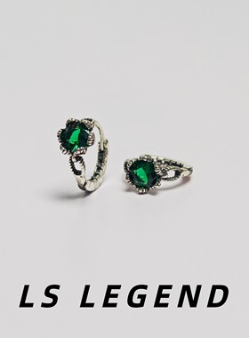 LS绿色锆石耳环银针复古中性钻石做旧男小众女橄榄绿时尚百搭个性