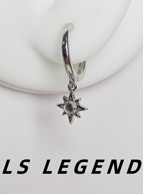 星芒蓝色宝石耳环独特女小众镀银中性防过敏锆石男款耳扣个性精致