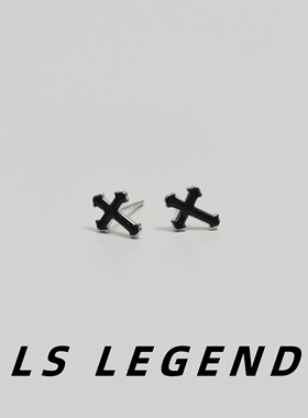 耳钉纯银999黑色十字架中性防过敏男个性女时尚睡觉免摘简约小巧