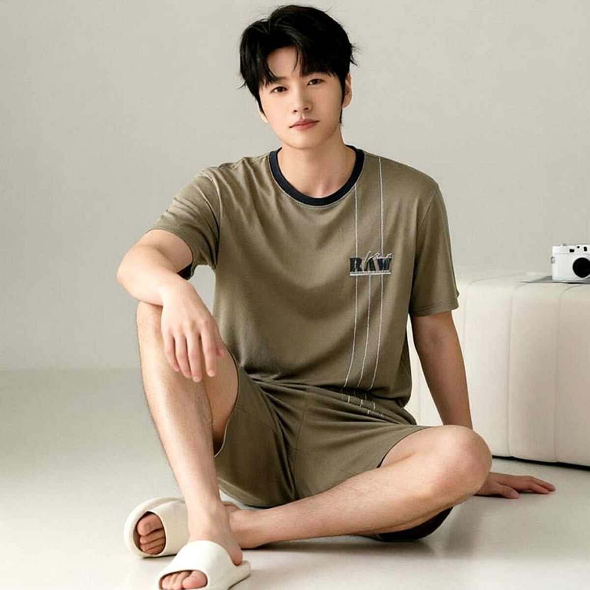 绮瑞男士夏季莫代尔家居服夏天薄款凉爽棉绸睡衣短袖短裤宽松套装