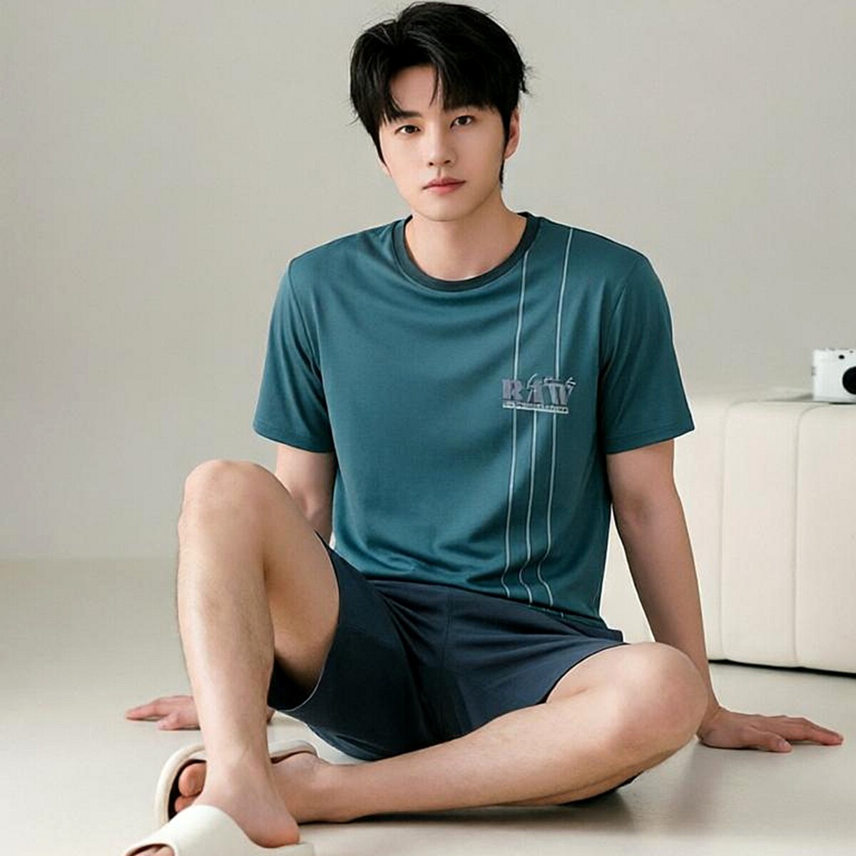 绮瑞男士夏季莫代尔家居服夏天薄款凉爽棉绸睡衣短袖短裤宽松套装