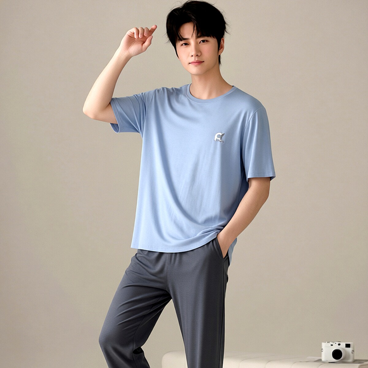 绮瑞2026新品7A抗菌男短袖长裤春夏季莱赛尔睡衣休闲莫代尔家居服