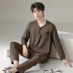 绮瑞2025新款男士兰精莫代尔家居服春秋长袖男亲肤棉睡衣休闲套装