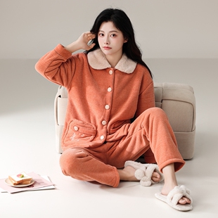 绮瑞女冬季珊瑚绒睡衣加厚三层复合绒秋冬女款时尚冬款家居服套装