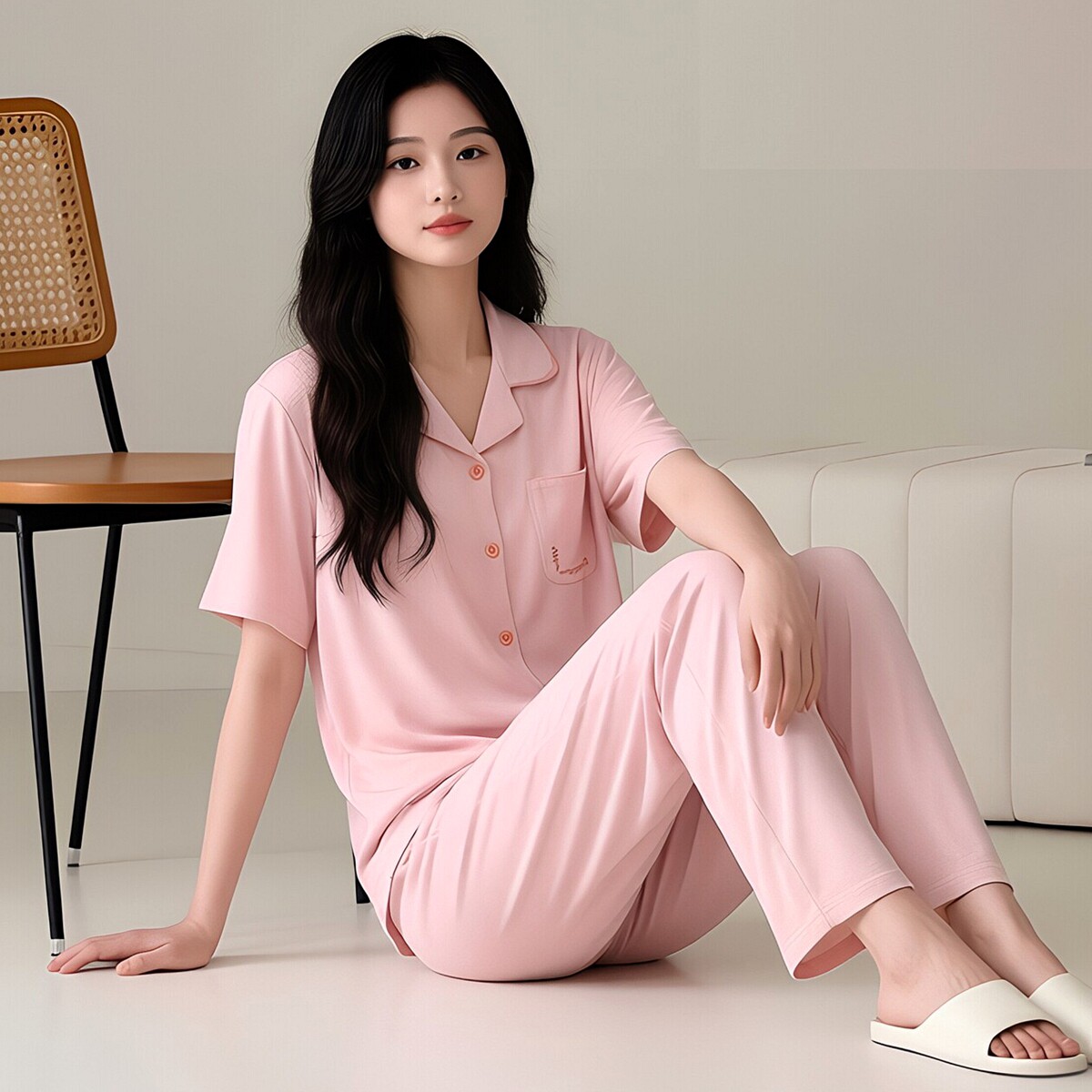 绮瑞2026新品7A抗菌女短袖长裤春夏季莱赛尔棉睡衣翻领套装家居服