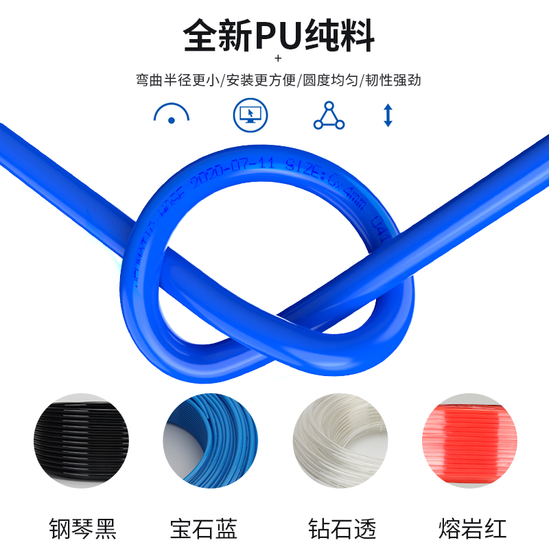 PU气管软管气动气泵空压机气管高压8*5/B16/14/12/10/4/6/8mm气管
