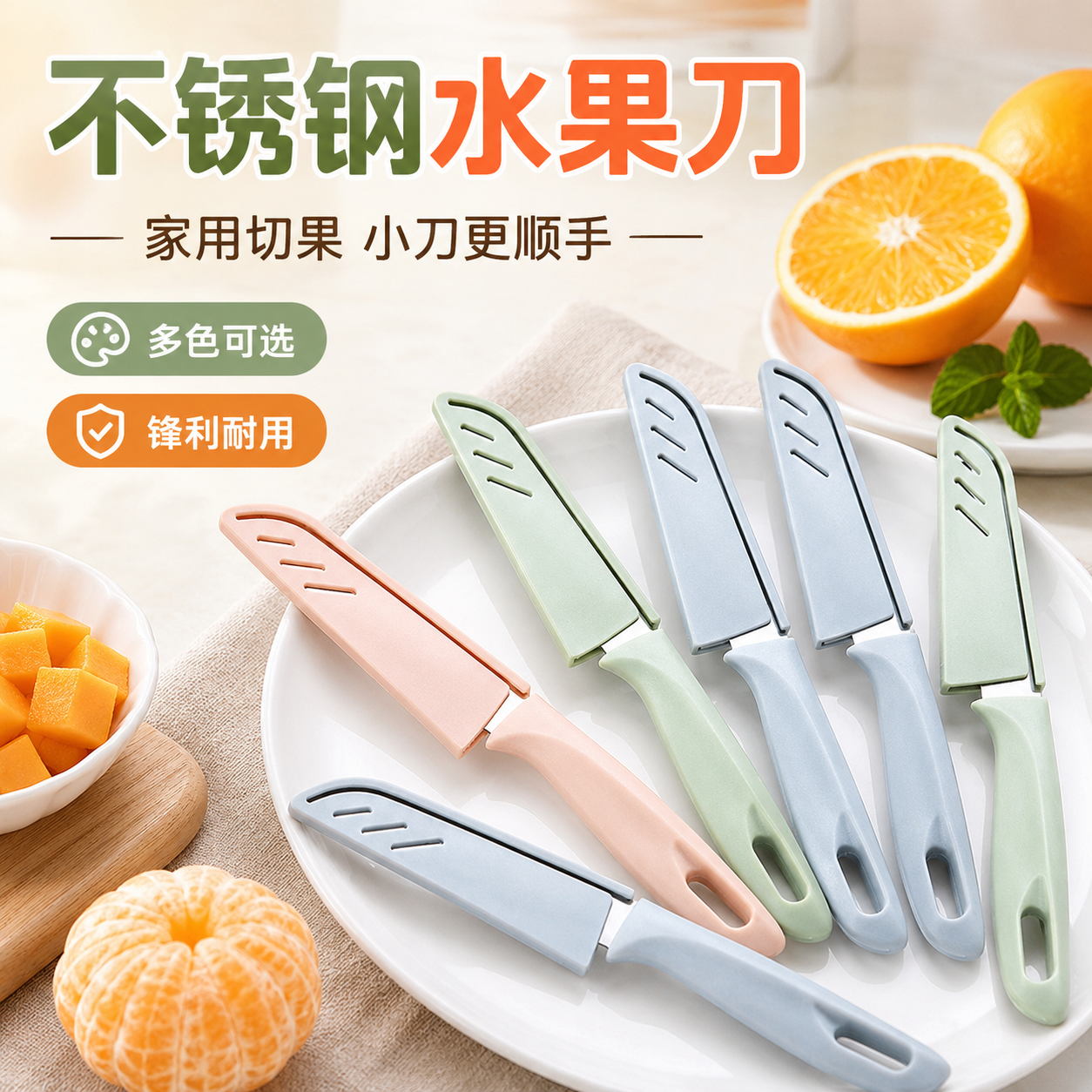 水果刀不锈钢带保护套削皮小刀